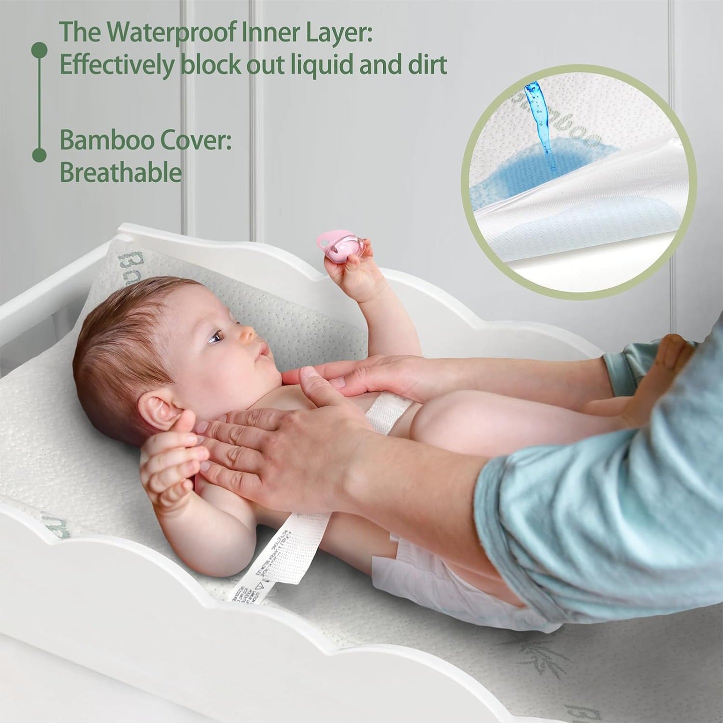 Magic Handle  Changing Pad, Waterproof Bamboo Cover Contour Diaper Changing Pad for Dresser Top, Baby Changing Table Pad Cover Hypoallergenic Washable