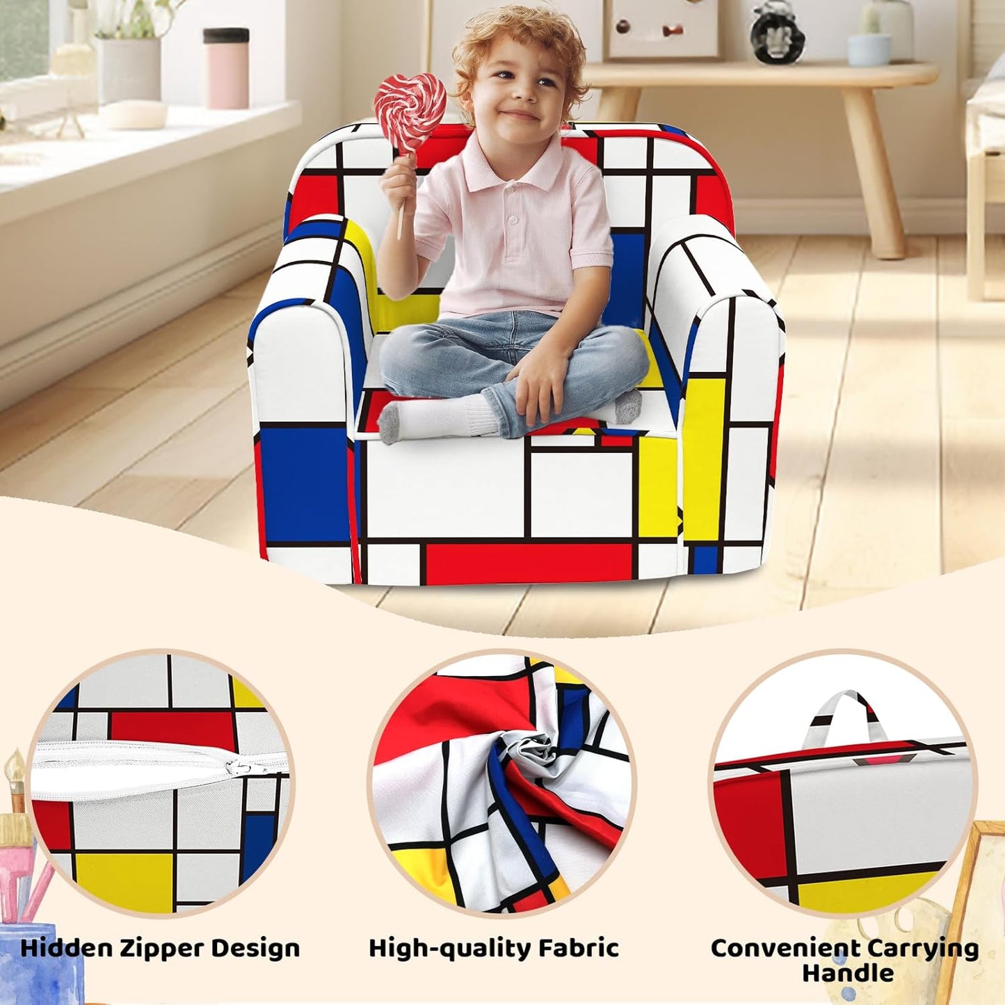 Magic Handle  Toddler Chair Kids Armchair, Comfortable Art Children's Chair with Removable Cover Carrying Handle, Kids Sofa Toddler Couch Childrens Sofa for Boys and Girls